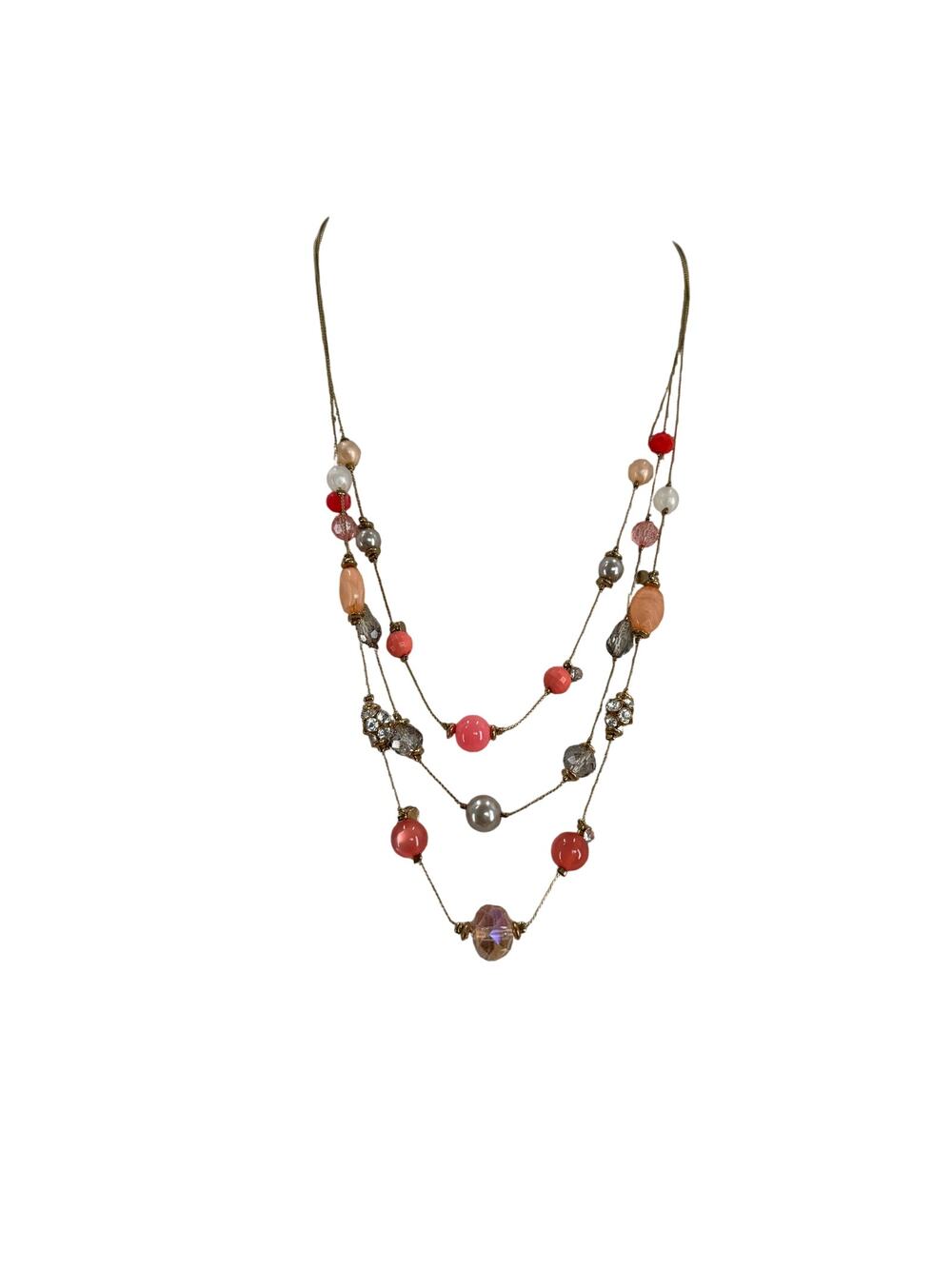 Floating orange and pink beaded layered necklace